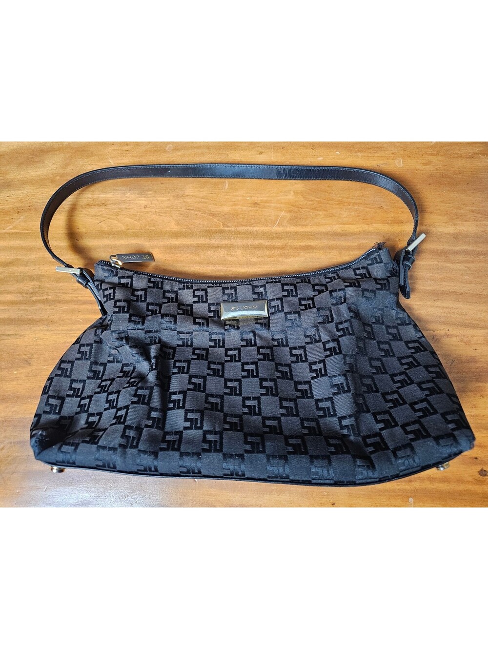 St. John Purse Black & Brown Womens Shoulder Bag with Logo